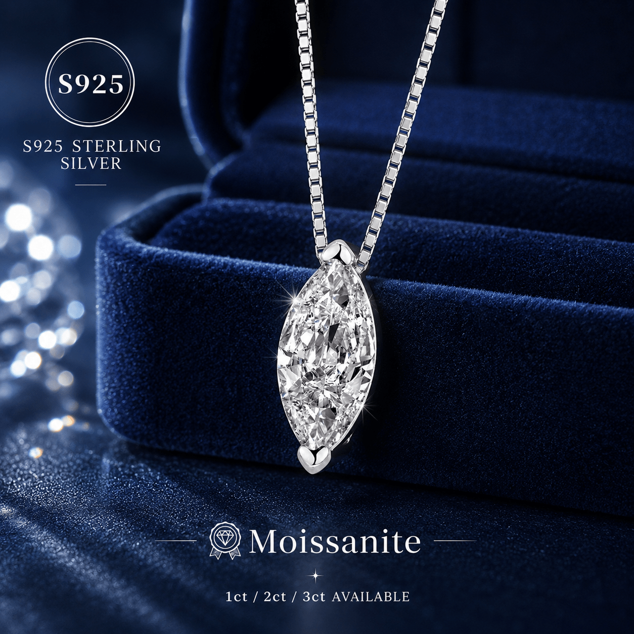 S925 Silver Moissanite Marquise Pendant Necklace